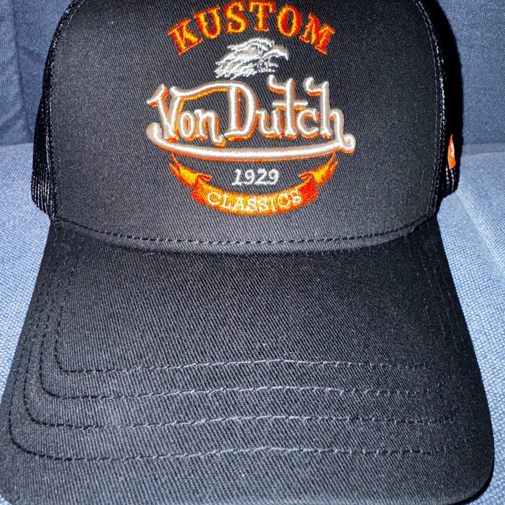 Von Dutch Black and Orange Kustom Trucker Hat